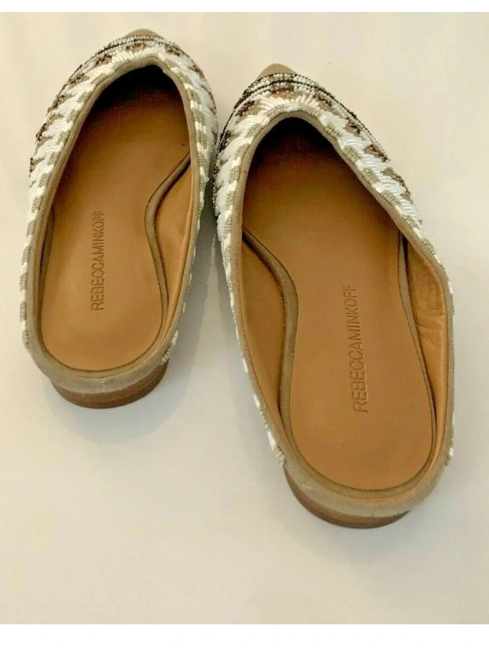 Rebecca Minkoff Stud Leather Slip On Shoes Beige Color 